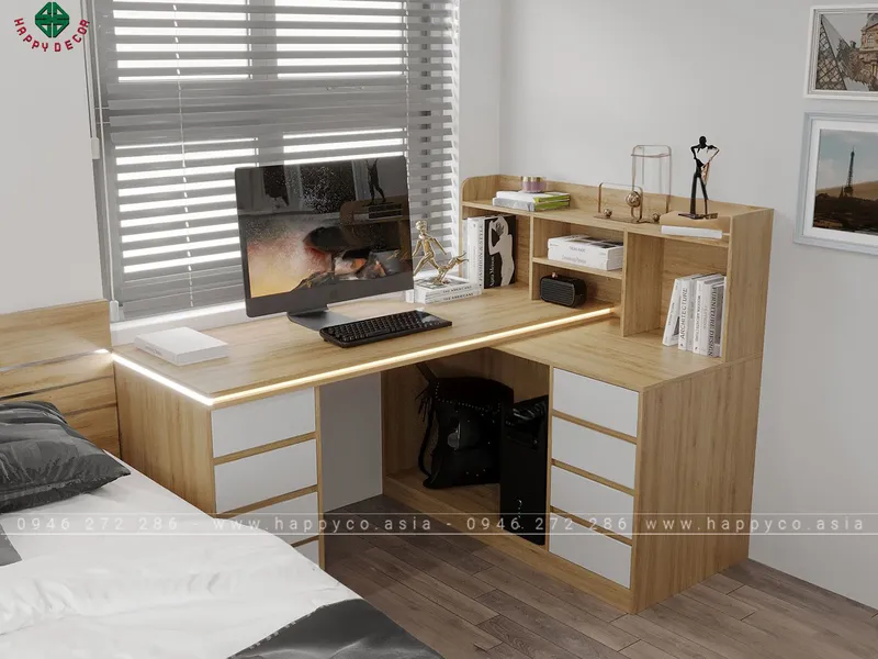 Mẫu bàn làm việc góc đẹp tại nhà BV6803