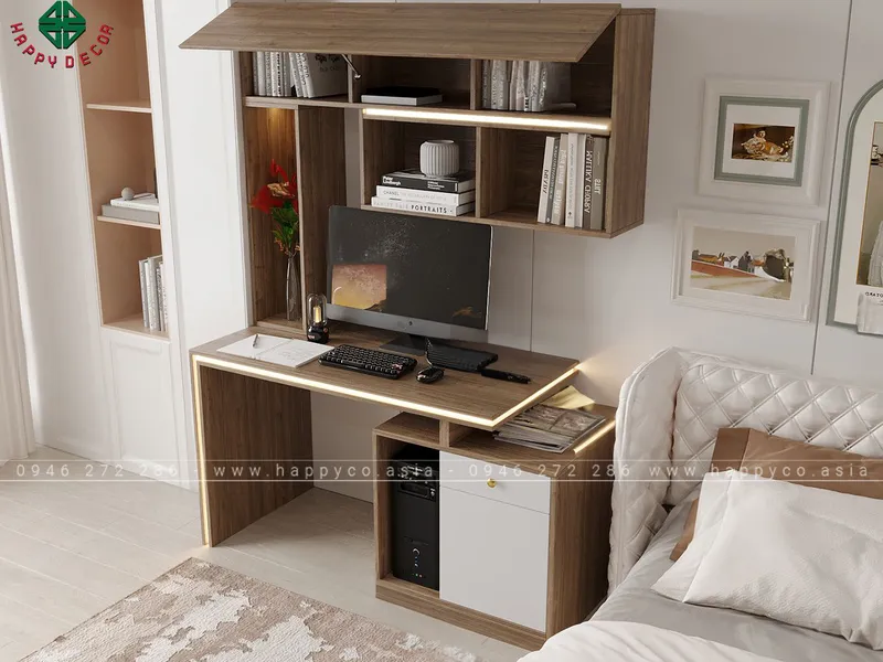 Mẫu bàn làm việc tại nhà kết hợp giá treo tường BV6806