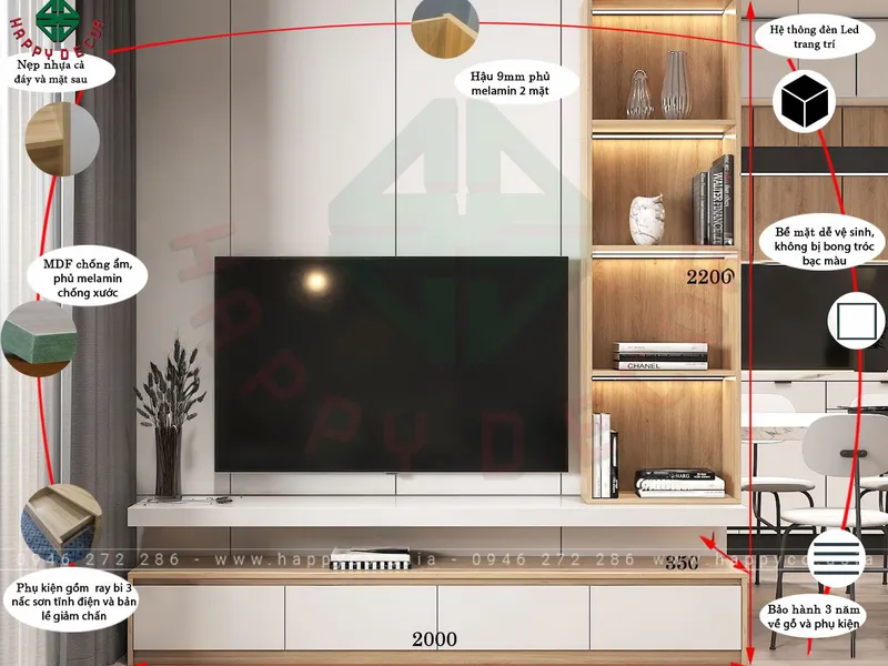 Kệ tivi kết hợp tủ trang trí cho phòng khách đẹp KT6805