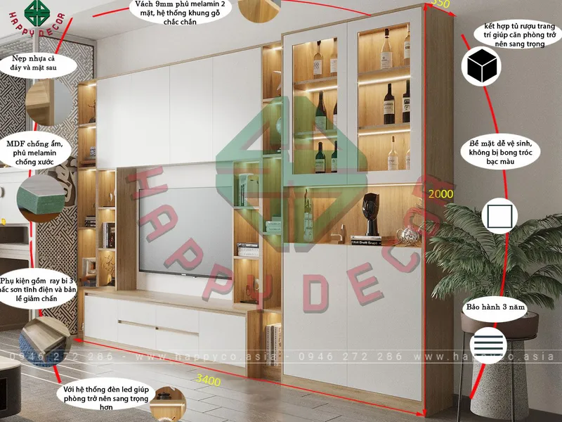 Mẫu kệ tivi đẹp kết hợp tủ sách tủ trang trí KT6806