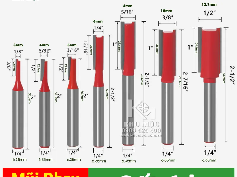 MŨI PHAY GỖ THẲNG - KHÔNG ĐẠN