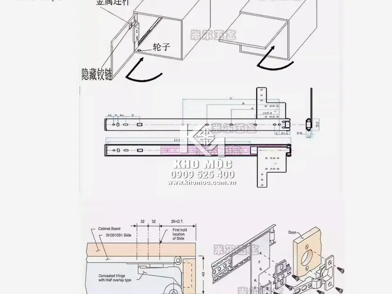 RAY TRƯỢT BI GIẤU CÁNH BẢN 35 (Không Bao Gồm Bản Lề)