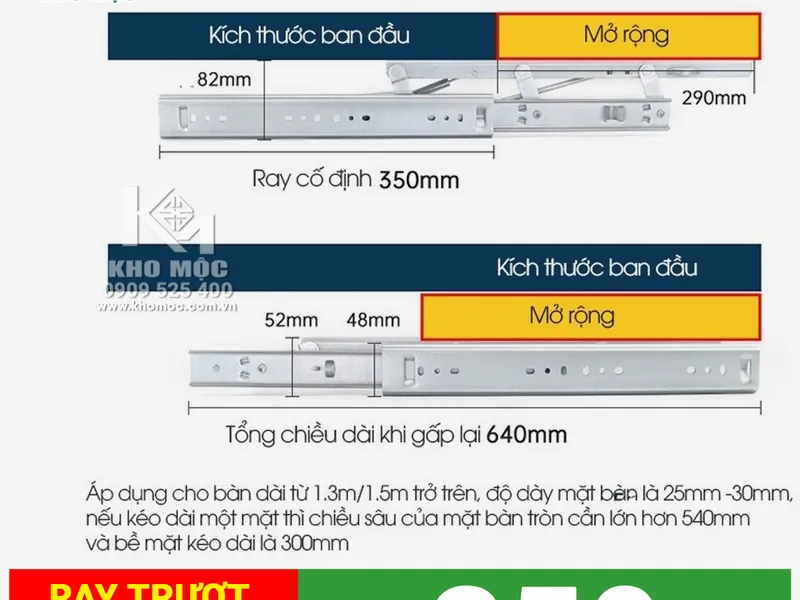 Ray mở rộng bàn về 1 phía