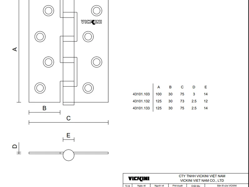 BL Lá 43101.103 IVAN VICKINI INOX MỜ 10 phân x 3 ly BẢN LỀ LÁ