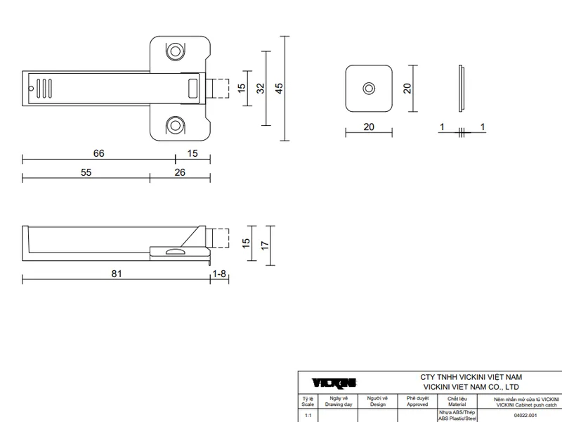 Tip On VICKINI 04022.001 GRPR MÀU TRẮNG nhấn mở cửa tủ 