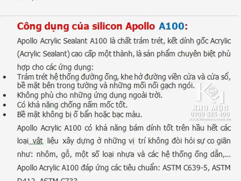 Keo Silicone APOLLO A100 SỮA/TRẮNG (Thùng/25 chai)