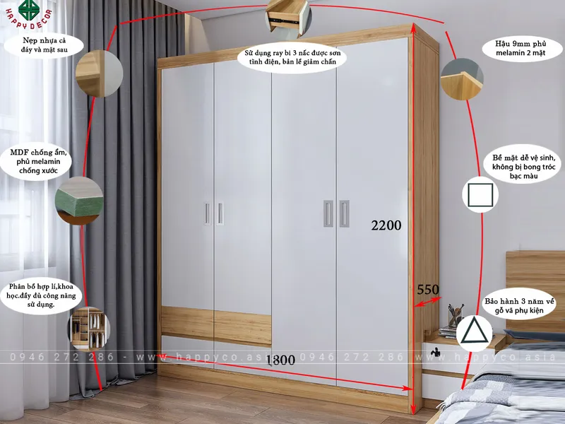 Tủ quần áo 4 buồng tiện dụng TA6824