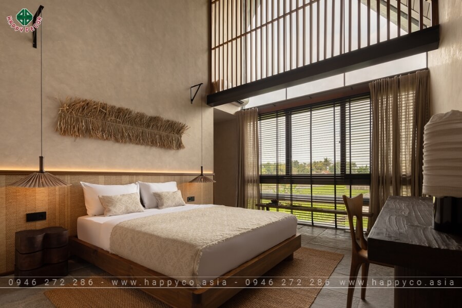 Phòng ngủ chính 1 được trang trí với các chất liệu tự nhiên Phòng ngủ chính 1 được trang trí với các chất liệu tự nhiên