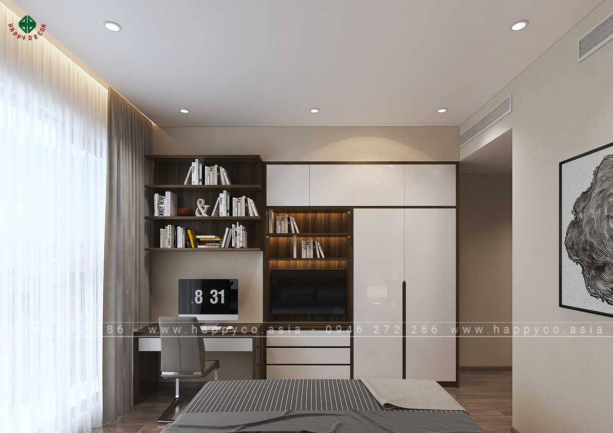 Tủ quần áo kết hợp kệ tivi và kệ sách