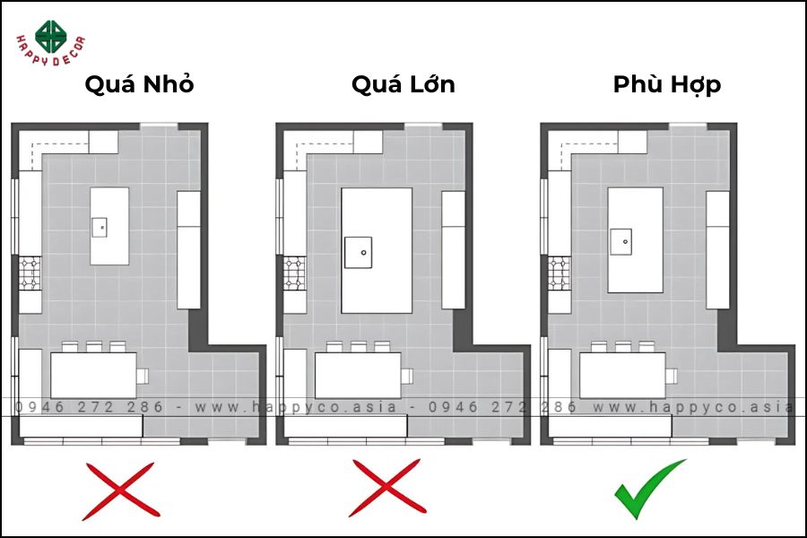 Lựa chọn kích thước đảo bếp phù hợp với không gian Lựa chọn kích thước đảo bếp phù hợp với không gian