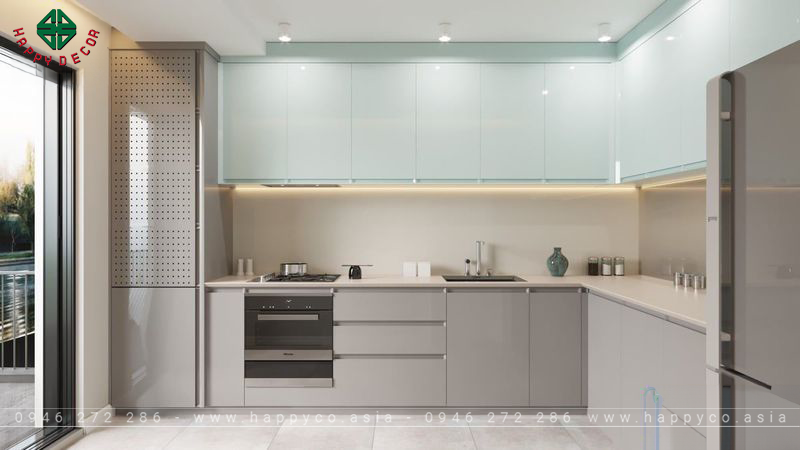 Tủ bếp acrylic màu xám - Mẫu 03