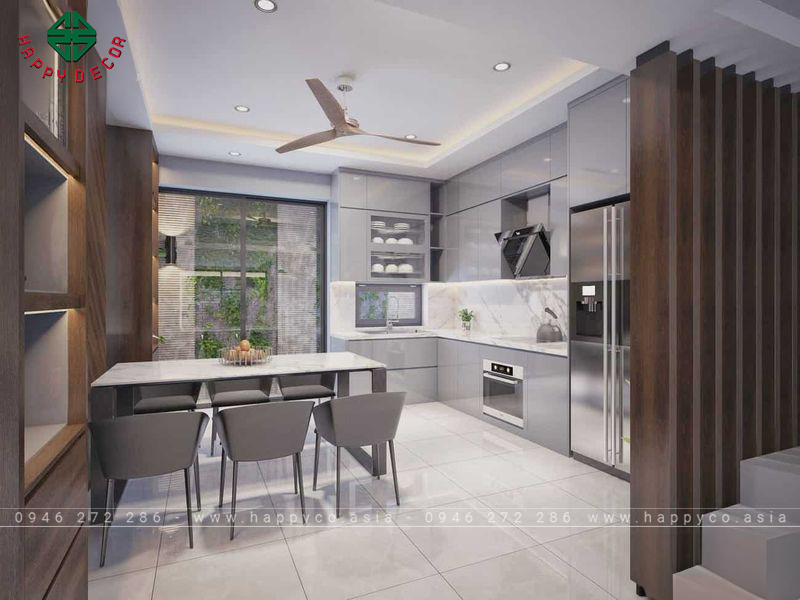 Tủ bếp acrylic màu xám - Mẫu 10