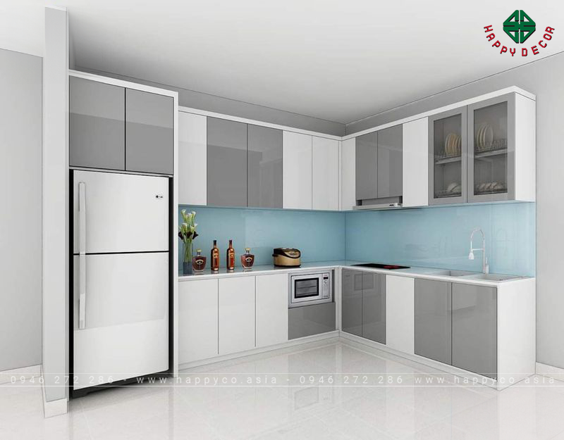 Tủ bếp acrylic màu xám - Mẫu 11