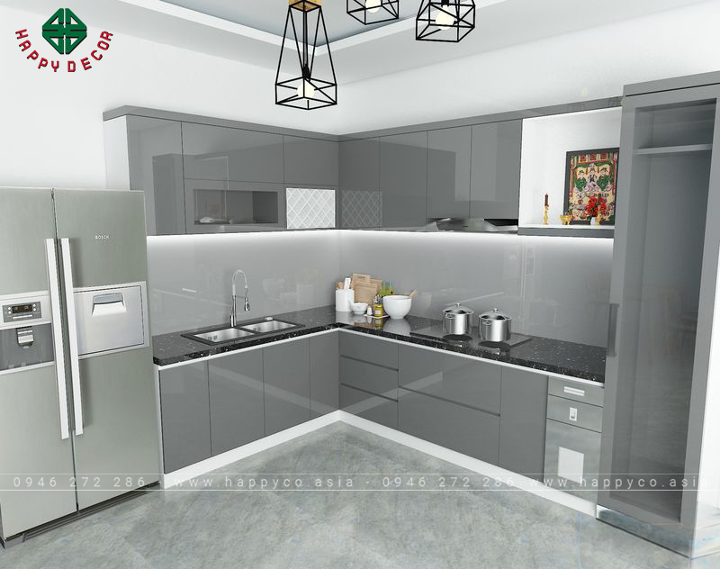 Tủ bếp acrylic màu xám - Mẫu 12