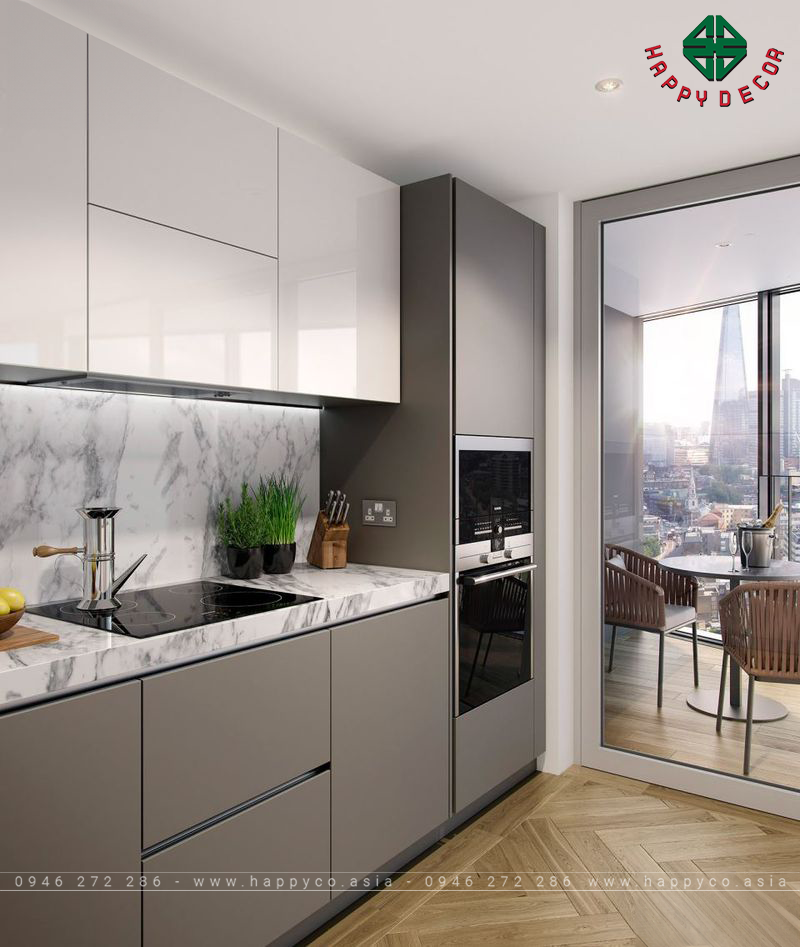 Tủ bếp acrylic màu xám - Mẫu 13