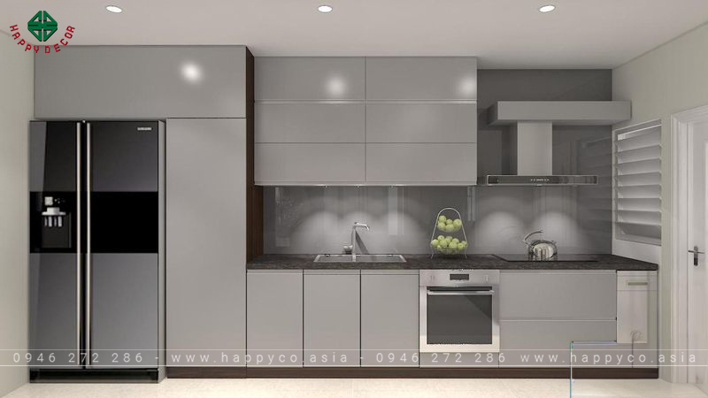 Tủ bếp acrylic màu xám - Mẫu 01
