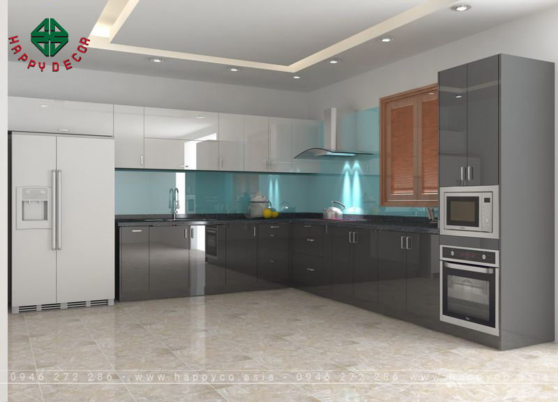 Tủ bếp acrylic màu xám - Mẫu 05