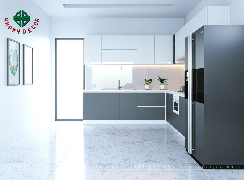 Tủ bếp acrylic màu xám - Mẫu 02
