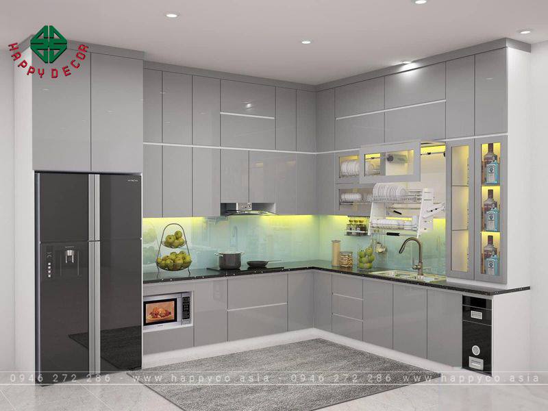 Tủ bếp acrylic màu xám - Mẫu 07