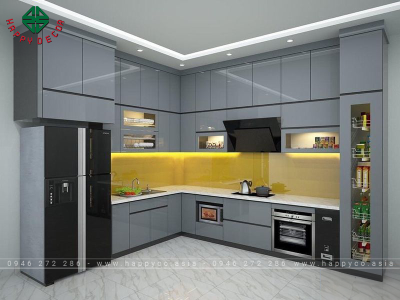 Tủ bếp acrylic màu xám - Mẫu 08