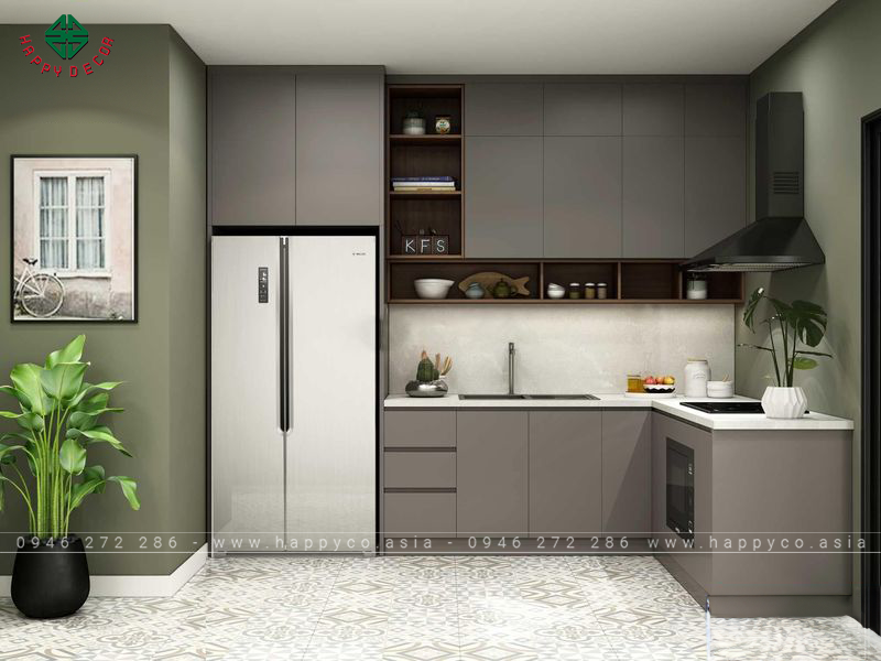 Tủ bếp acrylic màu xám - Mẫu 09