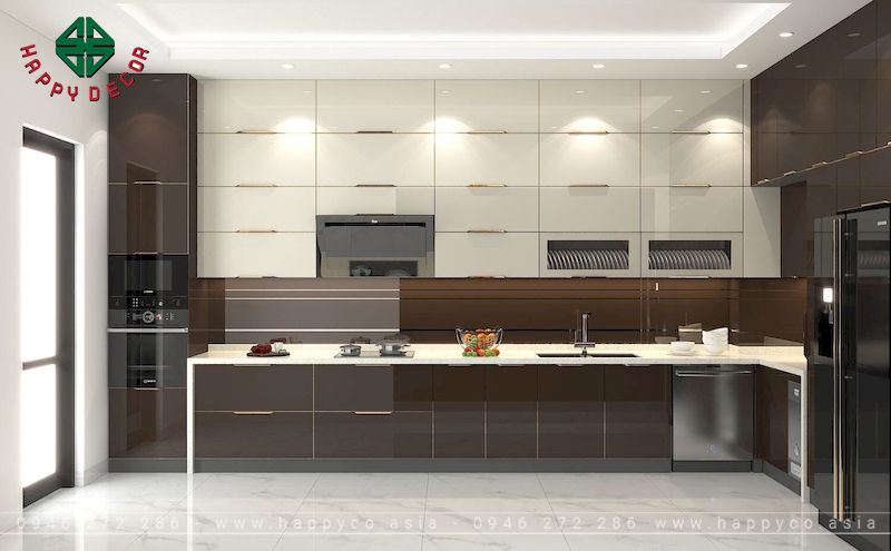 Tủ bếp cánh kính cường lực- Mẫu 05