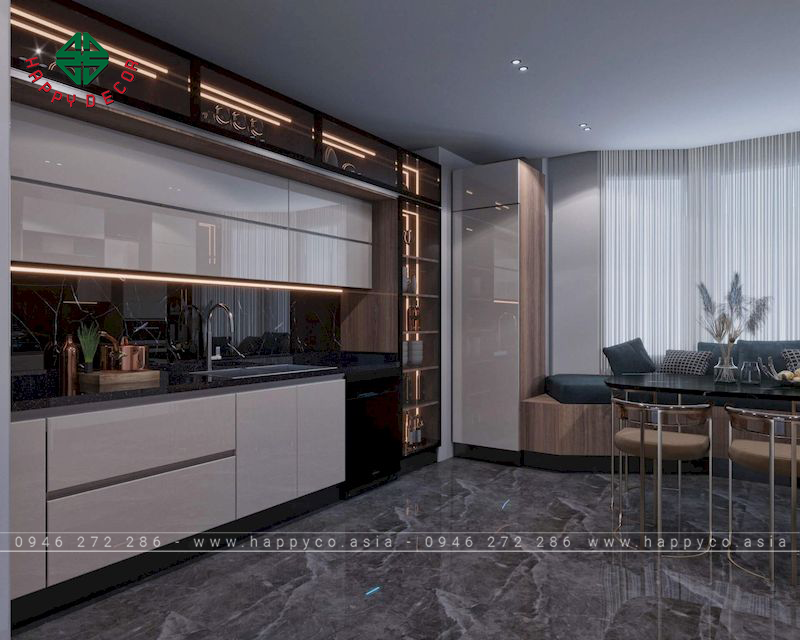 Tủ bếp cánh kính cường lực- Mẫu 01