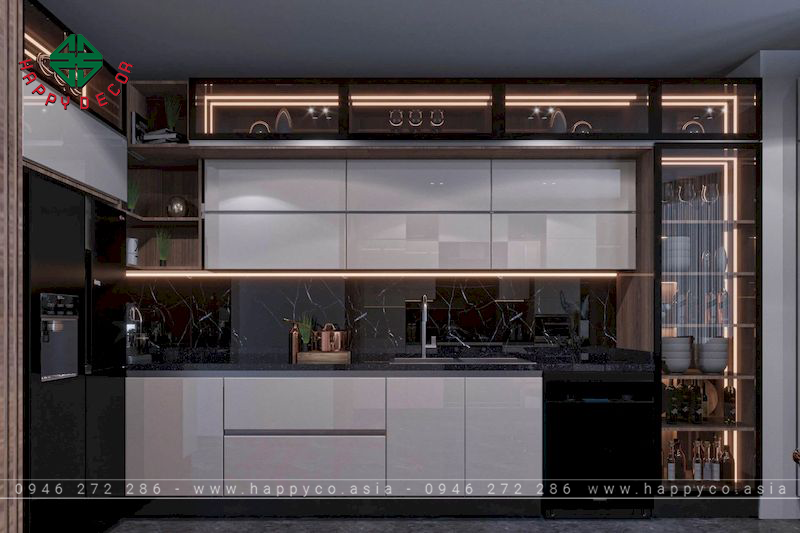 Tủ bếp cánh kính cường lực- Mẫu 12