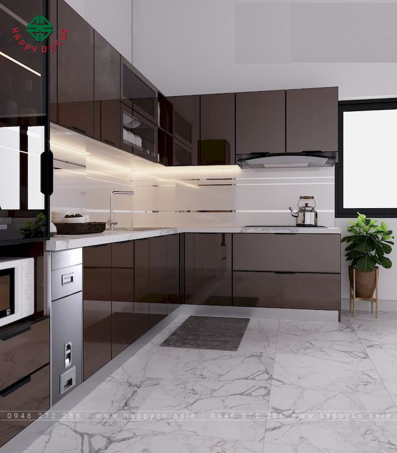 Tủ bếp cánh kính cường lực- Mẫu 14