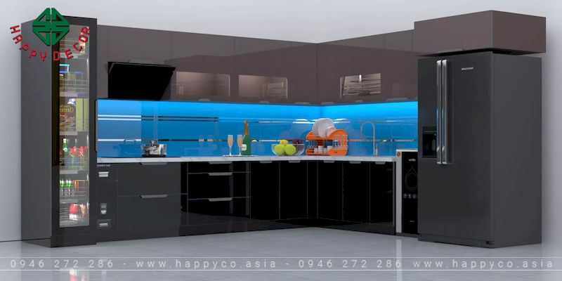 Tủ bếp cánh kính cường lực- Mẫu 15