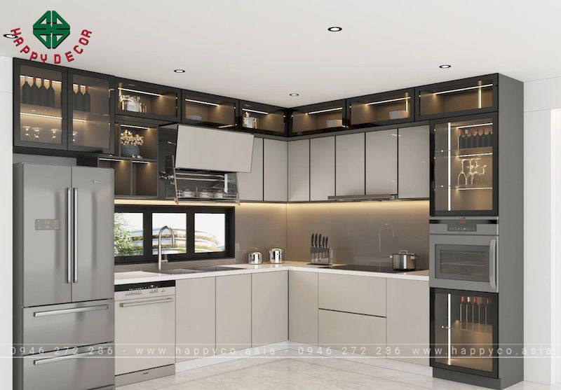 Tủ bếp cánh kính cường lực- Mẫu 03