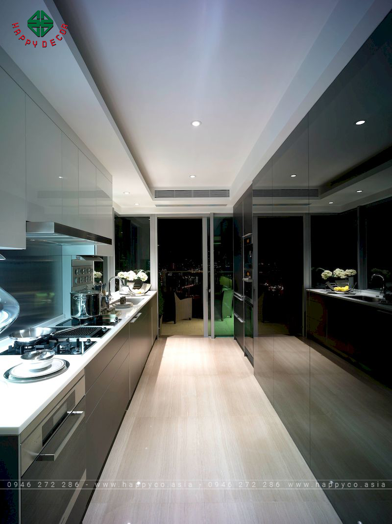 Tủ bếp cánh kính cường lực- Mẫu 08