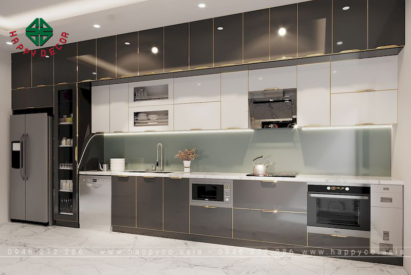 Tủ bếp cánh kính cường lực- Mẫu 09