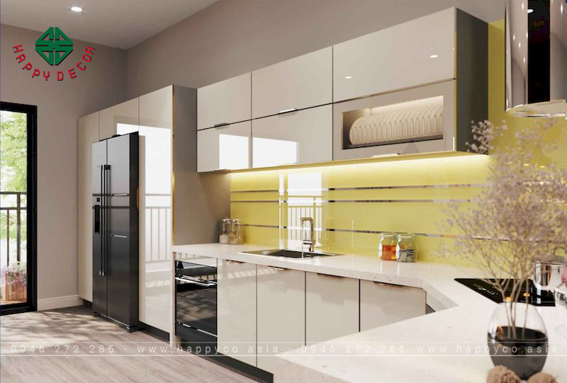 Tủ bếp cánh kính cường lực- Mẫu 04