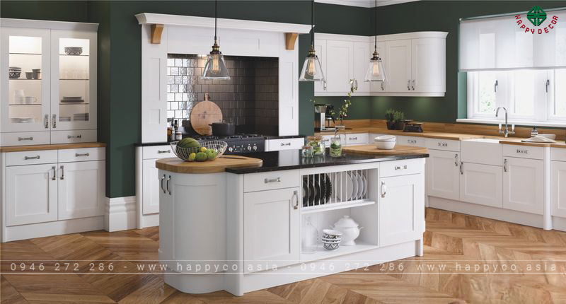 Tủ bếp gỗ tự nhiên sơn trắng - mẫu 05