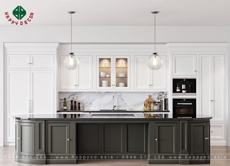 Tủ bếp gỗ tự nhiên sơn trắng - mẫu 11