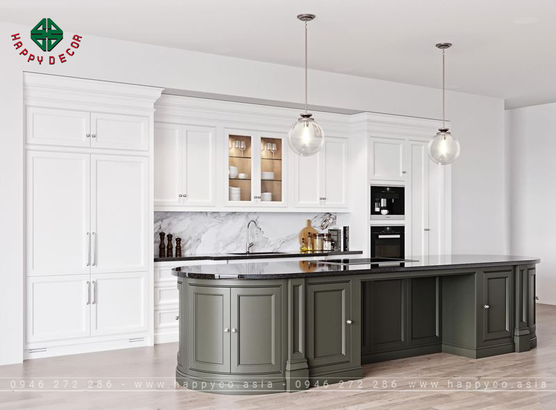 Tủ bếp gỗ tự nhiên sơn trắng - mẫu 10