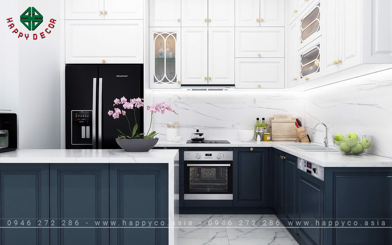 Tủ bếp gỗ tự nhiên sơn trắng - mẫu 15