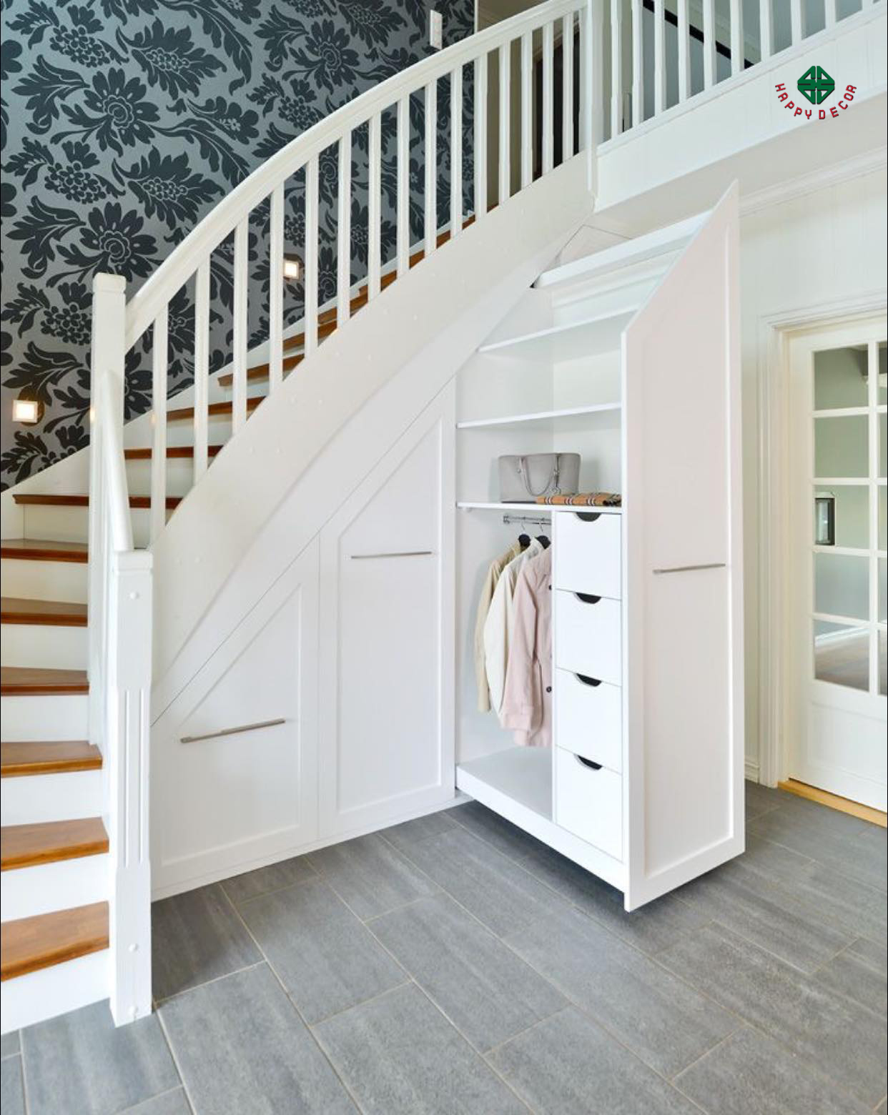 mẫu cầu thang gỗ công nghiệp tinh tế bắt mắt