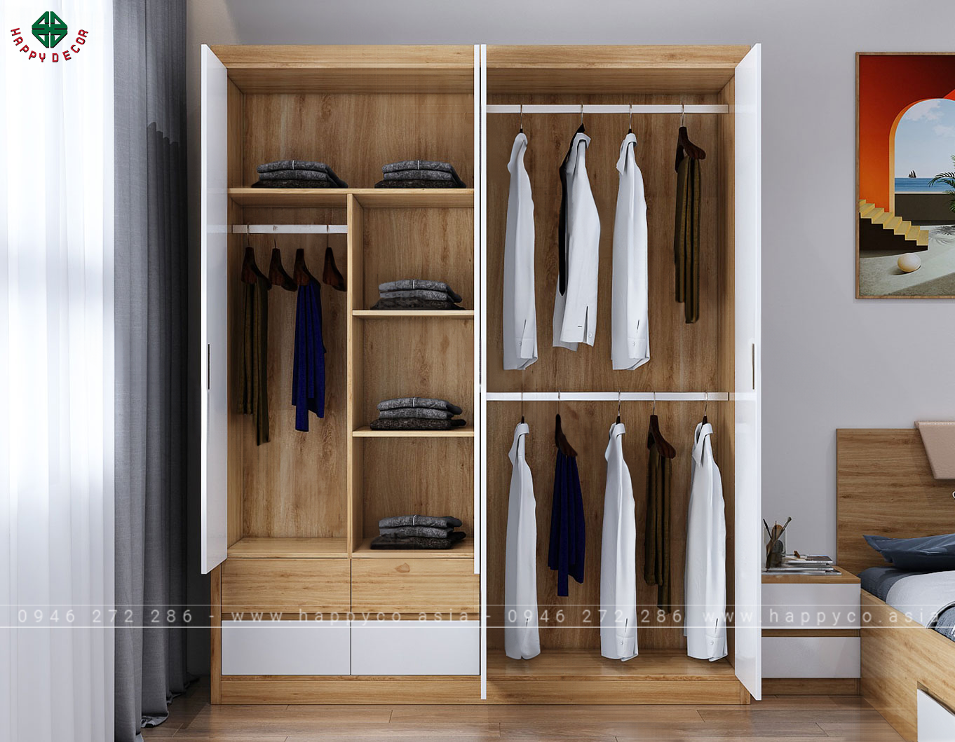 Tủ áo 4 buồng tiện lợi thanh lịch TA6824