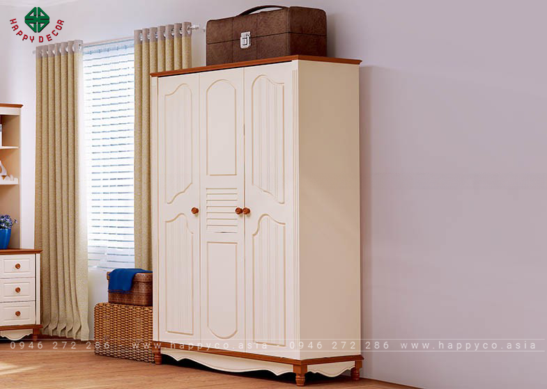 Tủ quần áo trẻ em bằng gỗ tự nhiên- Mẫu 01