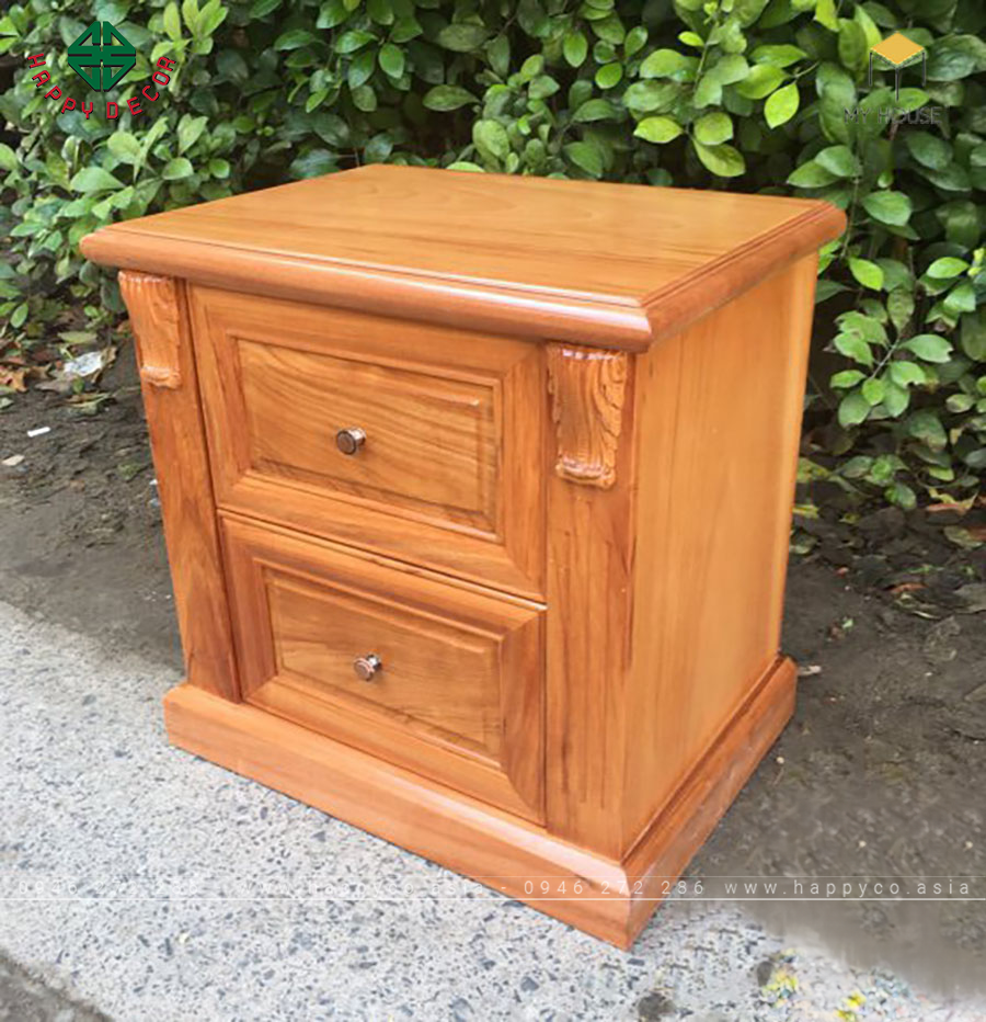 Tủ gỗ sồi 2 ngăn kéo đơn giản