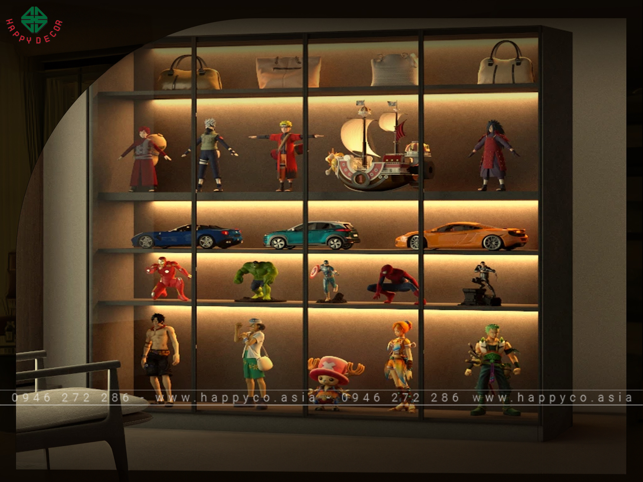 Tủ trưng bày phòng khách đẹp, hiện đại - Mẫu 05