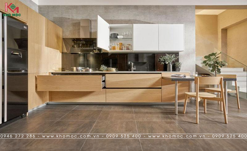 Nội thất bếp làm từ gỗ ghép thanh