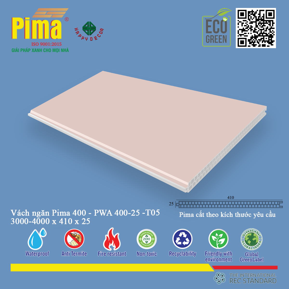 Vách ngăn Pima PWA-40025-T05 được thiết kế với kiểu dáng hiện đại