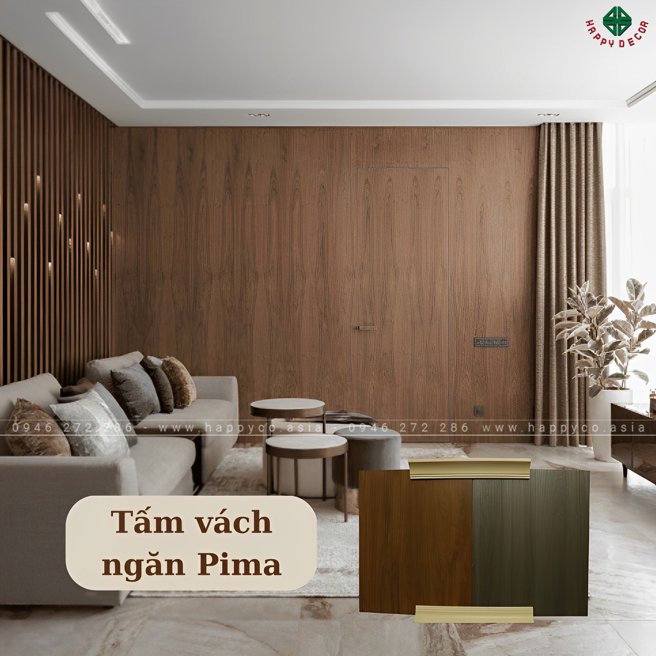 Tấm Pima được ứng dụng làm vách ngăn phòng khách