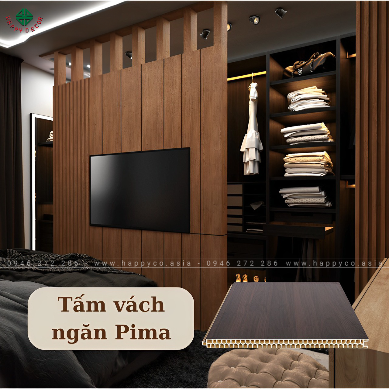 Tấm Pima được ứng dụng làm vách ngăn treo Tivi