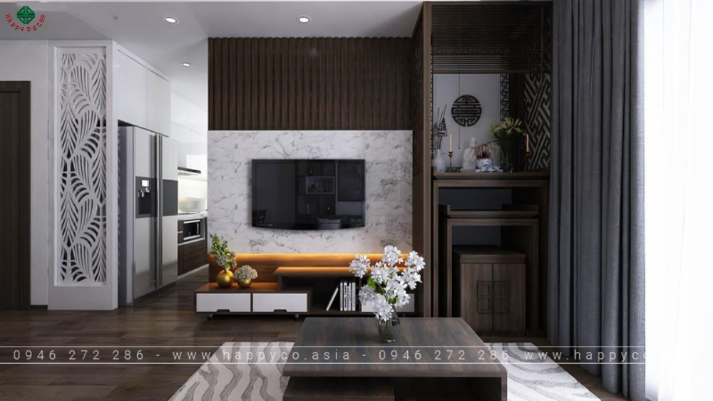 Vách Tivi phòng khách thạch cao - Mẫu 04