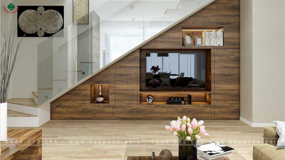 Vách Tivi phòng khách đa năng - Mẫu 09