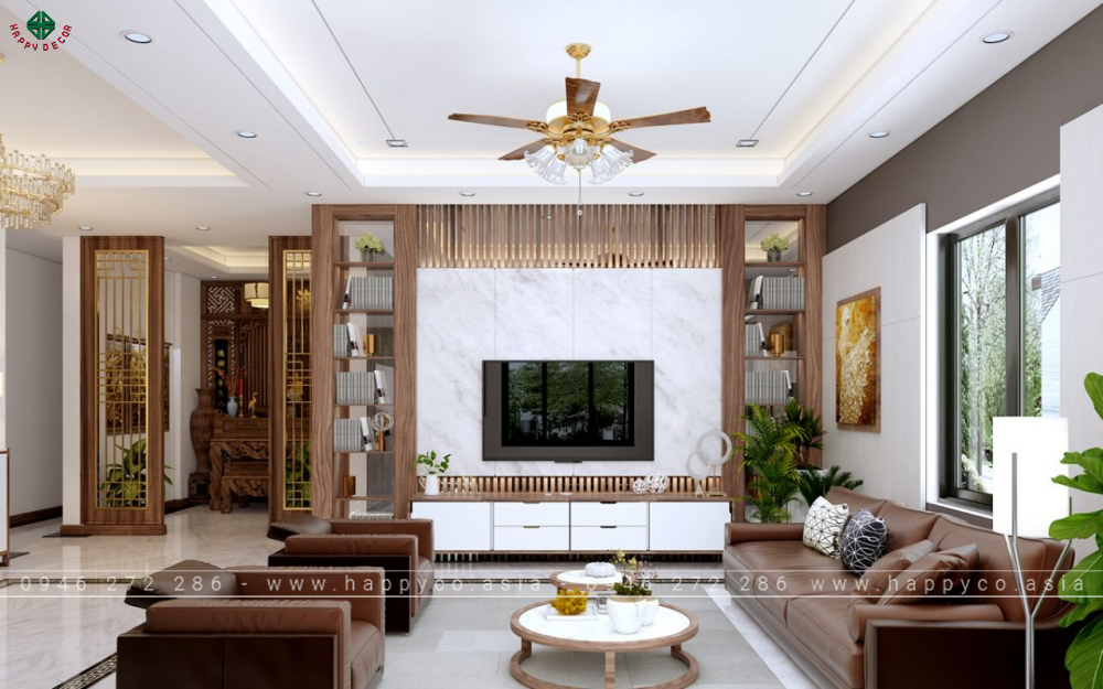 Vách Tivi kết hợp kệ sách - Mẫu 04